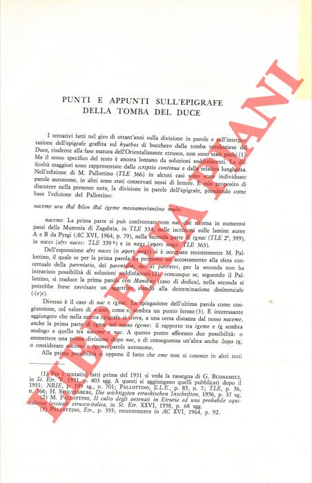 CAMPOREALE Giovannangelo - - Punti e appunti sull'epigrafe della Tomba del Duce (Vetulonia) .