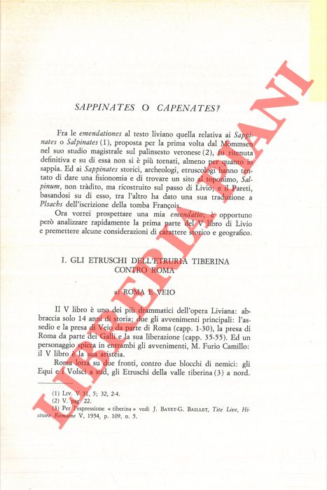 BAFFIONI Giovanni - - Sappinates o Capenates? .