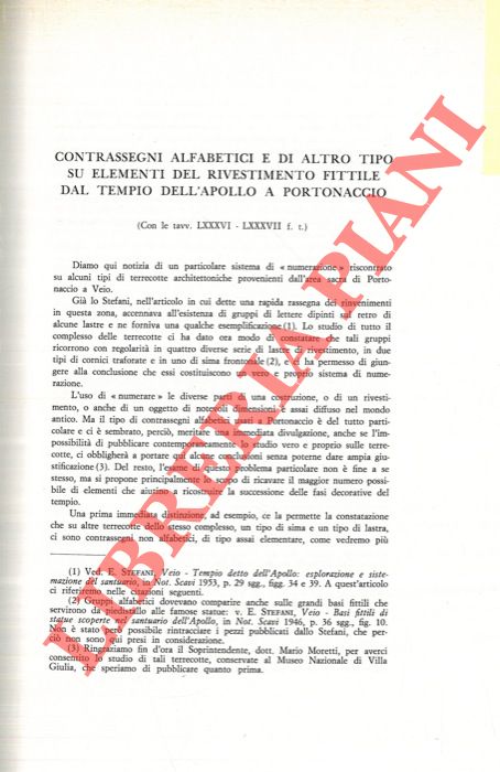 DE VITA DE ANGELIS Gabriella - - Contrassegni alfabetici e di altro tipo su elementi del rivestimento fittile del Tempio di Apollo a Portonaccio.