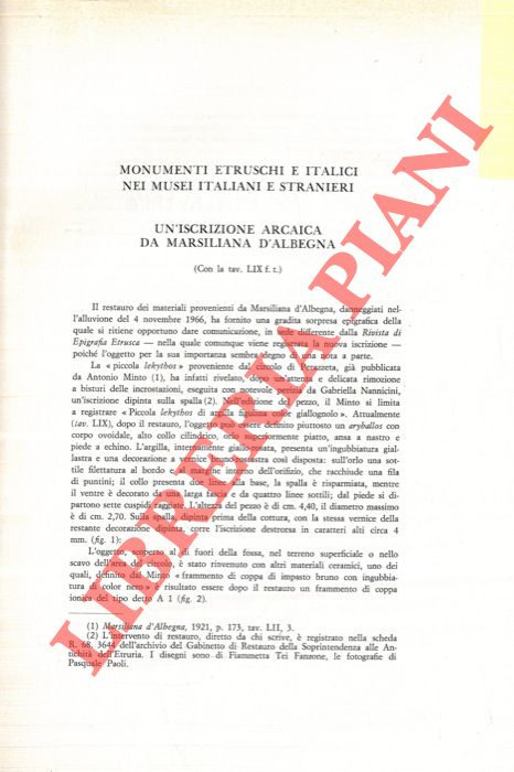 CRISTOFANI Mauro - - Un'iscrizione arcaica da Marsiliana d'Albegna.