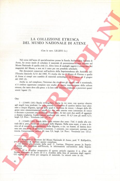 GUZZO Piero G. - - La collezione etrusca del Museo Nazionale di Atene.