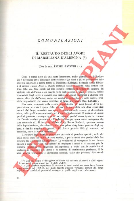 CRISTOFANI Mauro - NICOSIA Francesco - - Il restauro degli avori di Marsiliana d'Albegna.