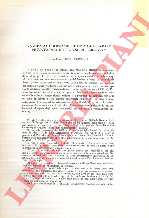 DAREGGI Gianna - - Recupero e riesame di una collezione privata nei dintorni di Perugia.