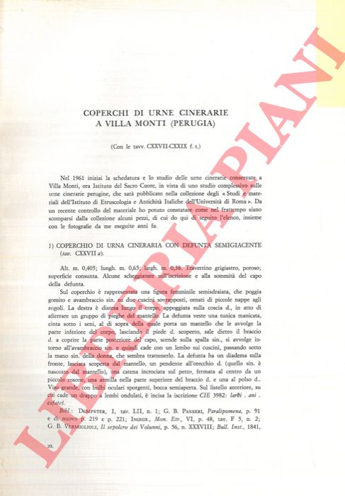 FERUGLIO Anna Eugenia - - Coperchi di urne cinerarie a Villa Monti (Perugia) .