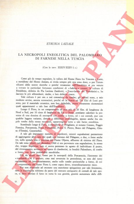 RITTATORE VONWILLER Ferrante - - Etruria Laziale. La necropoli eneolitica del Palombaro di Farnese nella Tuscia.