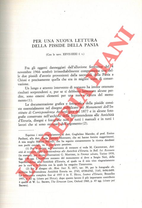 CRISTOFANI Mauro - - Per una nuova lettura della pisside della Pania.