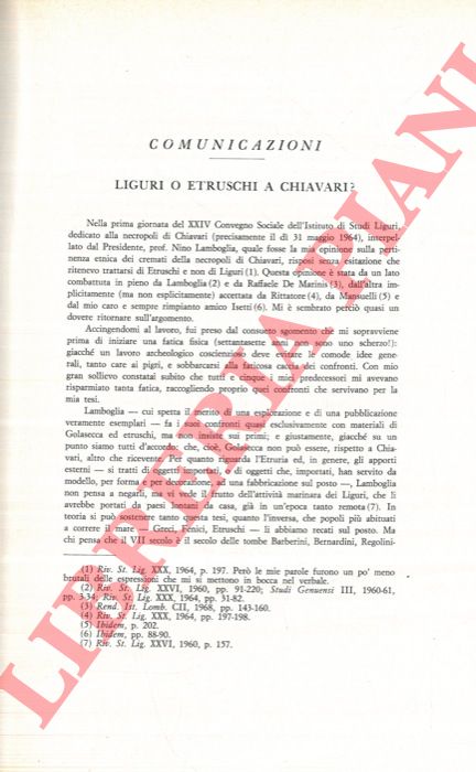 MINGAZZINI Paolino - - Liguri o Etruschi a Chiavari? .