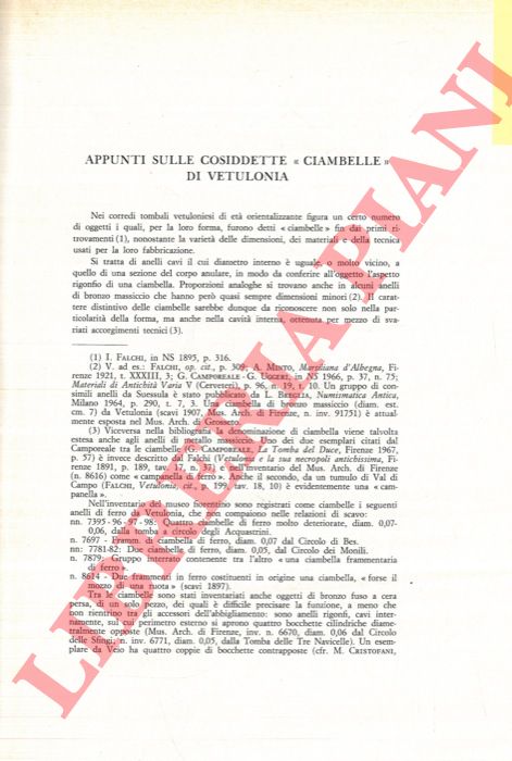 CURRI Claudio - DANI Agostino - SORBELLI Saverio - - Appunti sulle cosiddette 'ciambelle' di Vetulonia.