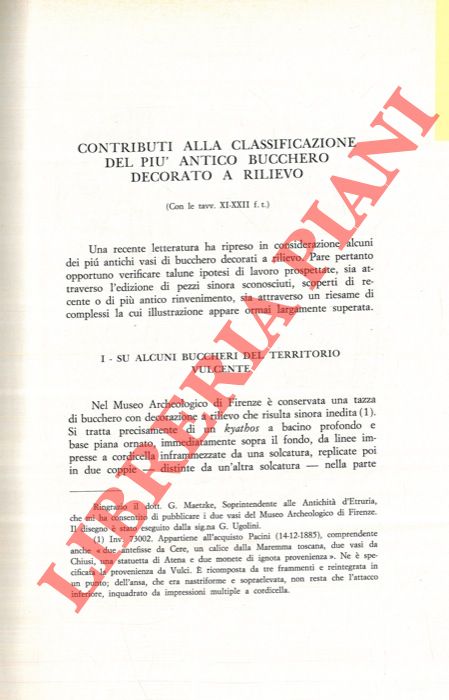CRISTOFANI MARTELLI Marina - CRISTOFANI Mauro - BONAMICI Marisa - - Contributi alla classificazione del pi antico bucchero decorato a rilievo.