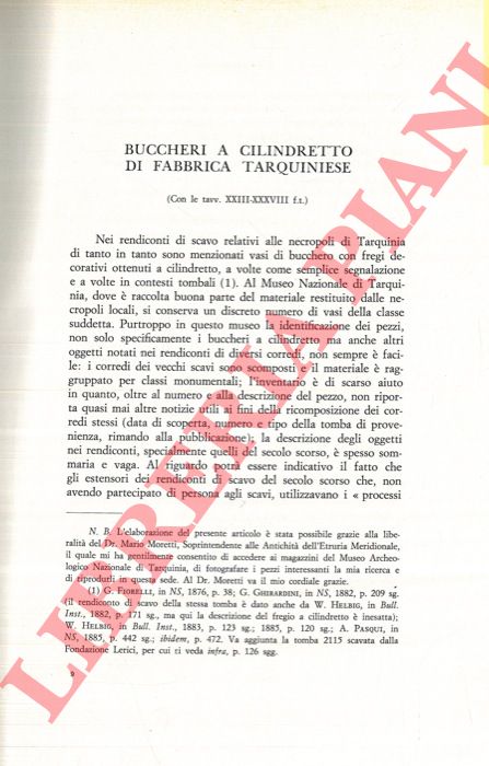 CAMPOREALE Giovannangelo - - Buccheri a cilindretto di fabbrica tarquiniese.