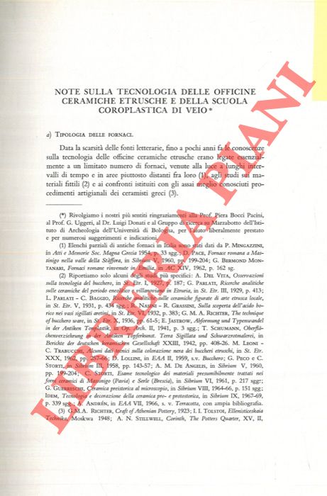 CURRI Claudio - SORBELLI Saverio - - Note sulla tecnologia delle officine ceramiche etrusche e della scuola coroplastica di Veio.