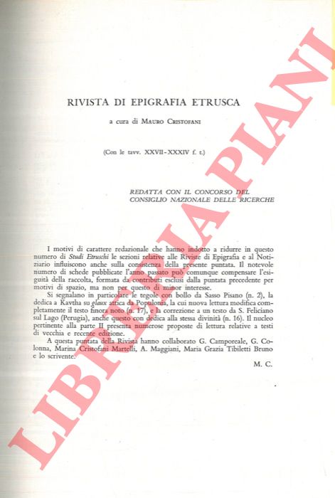 (CRISTOFANI Mauro) - - Rivista di epigrafia etrusca.