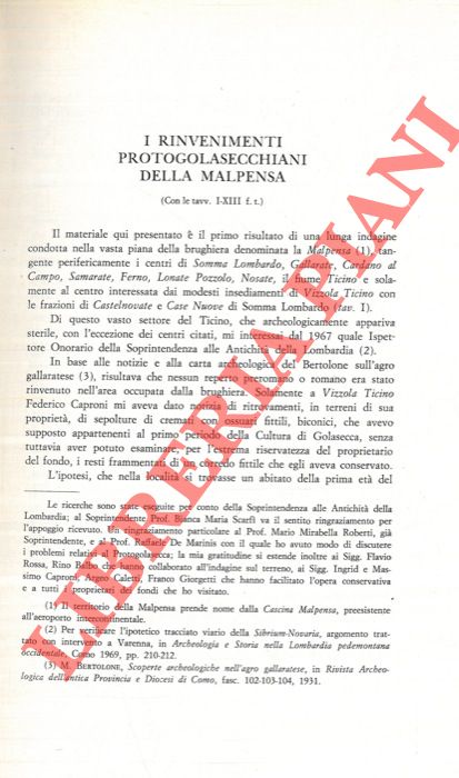 MIRA BONOMI Angelo - - I rinvenimenti protogolasecchiani della Malpensa.