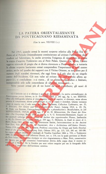 D'AGOSTINO Bruno - GARBINI Giovanni - - La patera orientalizzante da Pontecagnano riesaminata. L'iscrizione fenicia.