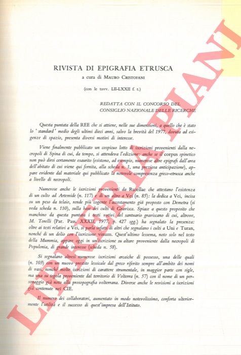 (CRISTOFANI Mauro) - - Rivista di epigrafia etrusca.
