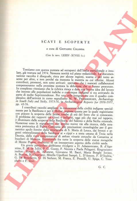 (COLONNA Giovanni) - - Scavi e scoperte.