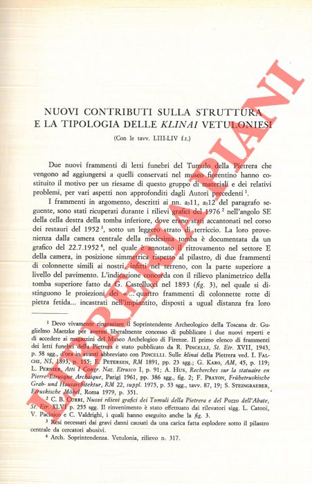 CURRI Claudio B. - - Nuovi contributi sulla struttura e la tipologia delle klinai vetuloniesi.