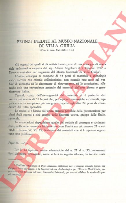 SCAPATICCI Maria Gabriella - - Bronzi inediti al Museo Nazionale di Villa Giulia.