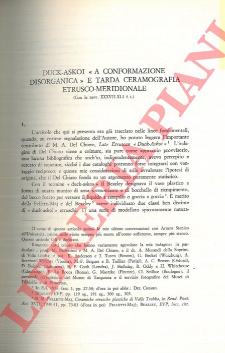 HARARI Maurizio - - Duck-askoi 'a conformazione disorganica' e tarda ceramografia etrusco-meridionale.