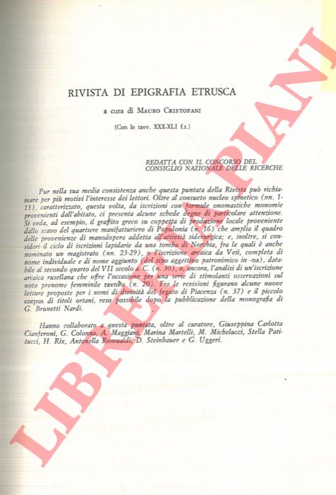 (CRISTOFANI Mauro) - - Rivista di epigrafia etrusca.