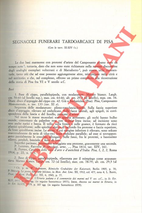 CIAMPOLTRINI Giulio - - Segnacoli funerari tardoarcaici di Pisa.
