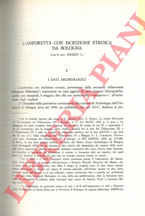 MORIGI GOVI Cristiana - COLONNA Giovanni - - L'anforetta con iscrizione etrusca da Bologna.