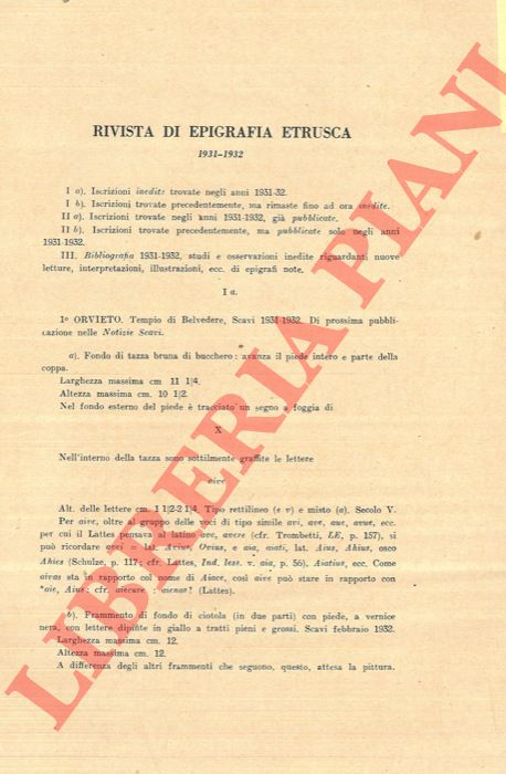 BUONAMICI G. - - Rivista di epigrafia etrusca. 1931-1932.