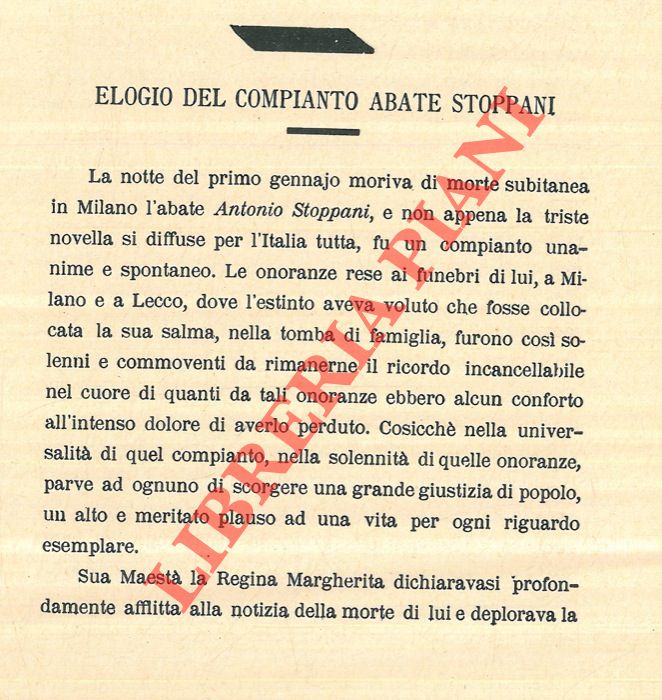 TARAMELLI Torquato - - Elogio del compianto abate Stoppani.