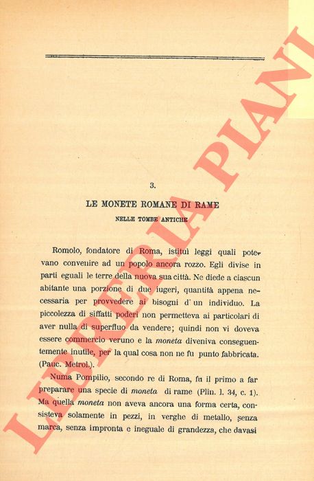 QUAGLIA G. - - Le monete romane di rame nelle tombe antiche.
