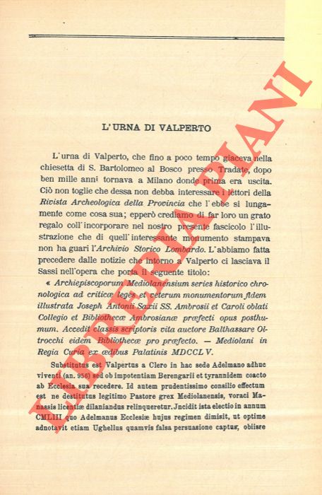 GAROVAGLIO A. - - L'urna di Valperto.