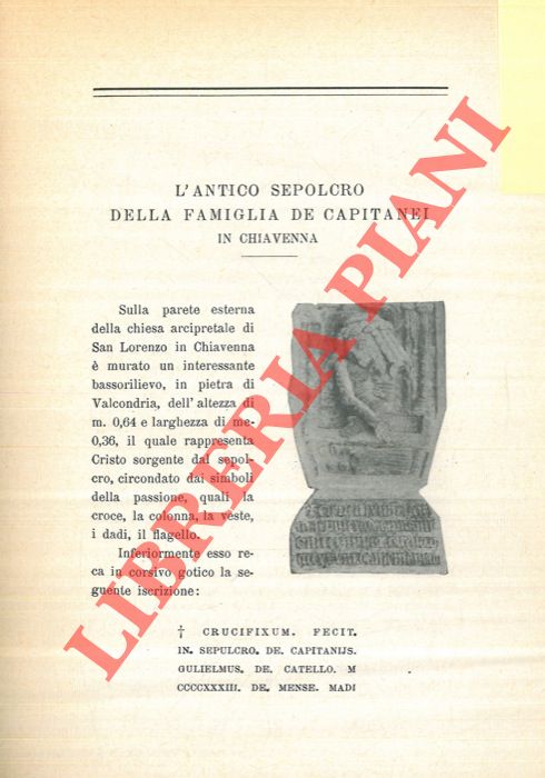 GIUSSANI A. - - L'antico sepolcro della famiglia De Capitanei in Chiavenna.
