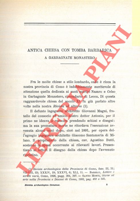 BASERGA Giovanni - - Antica chiesa con tomba barbarica a Garbagnate Monastero.