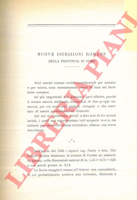 GIUSSANI A. - - Nuove iscrizioni romane della provincia di Como.
