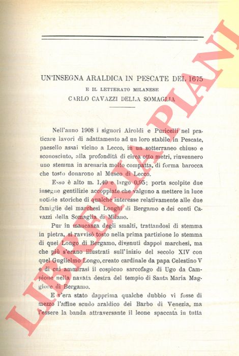 SANT'AMBROGIO Diego - - Un'insegna araldica in Pescate, del 1675, e il letterato milanese Carlo Cavazzi della Somaglia.