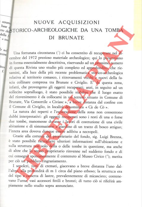 FRIGERIO Giancarlo - LARASCHI Giorgio - - Nuove acquisizioni storico-archeologiche da una tomba di Brunate.