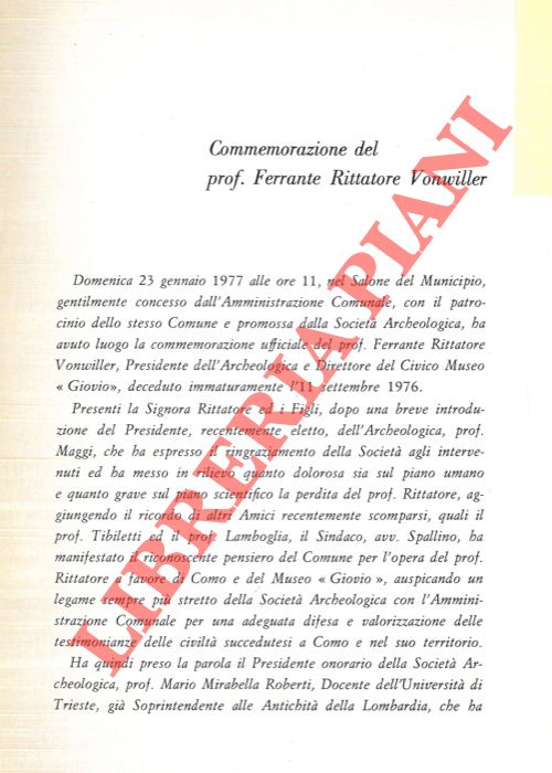 MIRABELLA ROBERTI Mario - - Commemorazione del prof. Ferrante Rittatore Vonwiller.