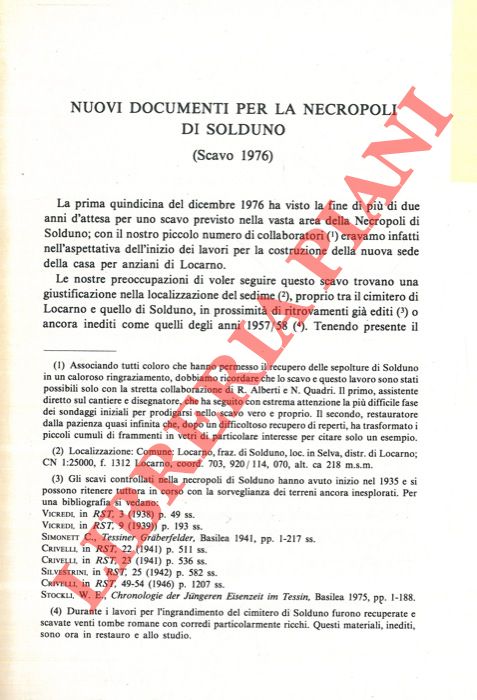 DONATI Pierangelo - - Nuovi documenti per la necropoli di Solduno (Scavo 1976) .