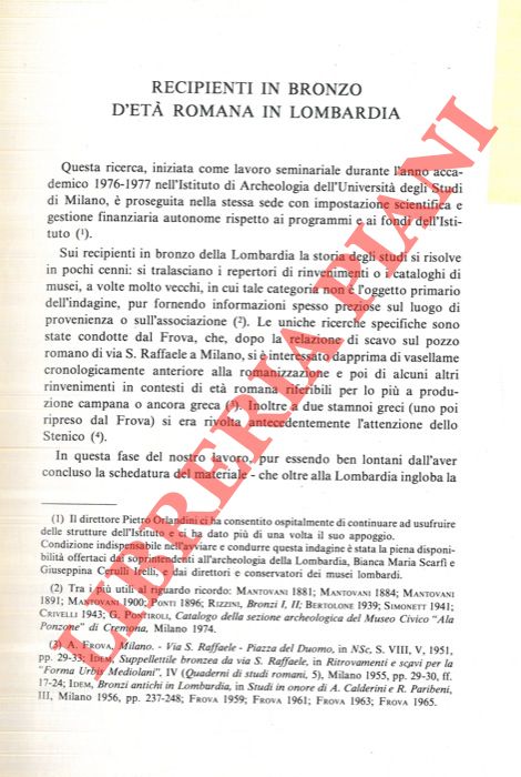 MASSARI Graziella - BOLLA Margherita - CASTOLDI Marina - LAVAZZA Mara - TERENZIANI Lorenza - VASSALLE Elena - - Recipienti in bronzo d'et romana in Lombardia.