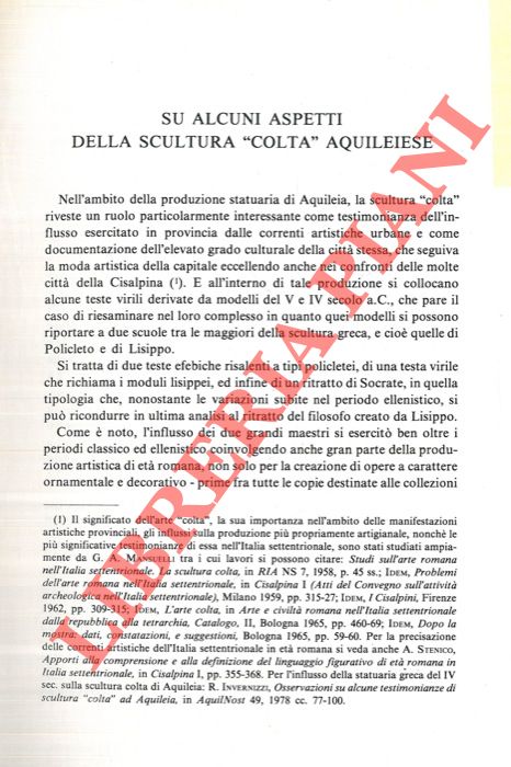 INVERNIZZI Rosanina - - Su alcuni aspetti della scultura 'colta' aquileiese.