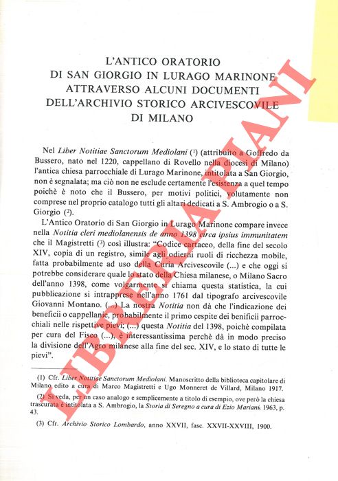 ORTOLANI Carlo - BINAGHI OLIVARI M. Teresa - DI SALVO Mario - - L'antico oratorio di San Giorgio in Lurago Marinone attraverso alcuni documenti dell'Archivio Storico Arcivescovile di Milano. Il restauro degli affreschi dell'oratorio di San Giorgio in Lurago Marinone. Analisi delle strutture dell'oratorio di San Giorgio in Lurago Marinone.