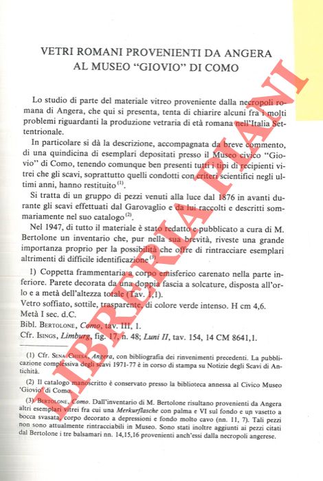 FACCHINI Giuliana M. - - Vetri romani provenienti da Angera al Museo 'Giovio' di Como.