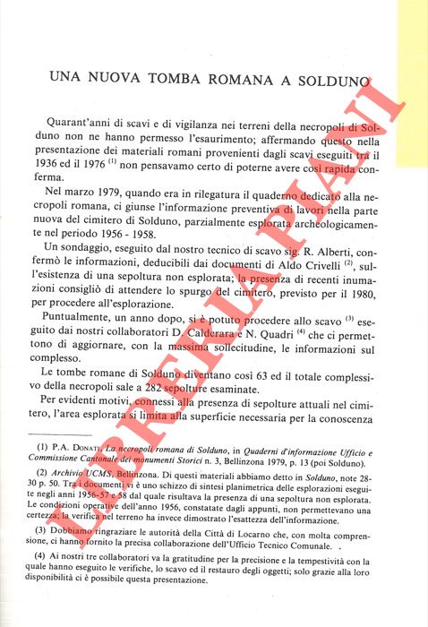 DONATI P. A. - - Una nuova tomba romana a Solduno.