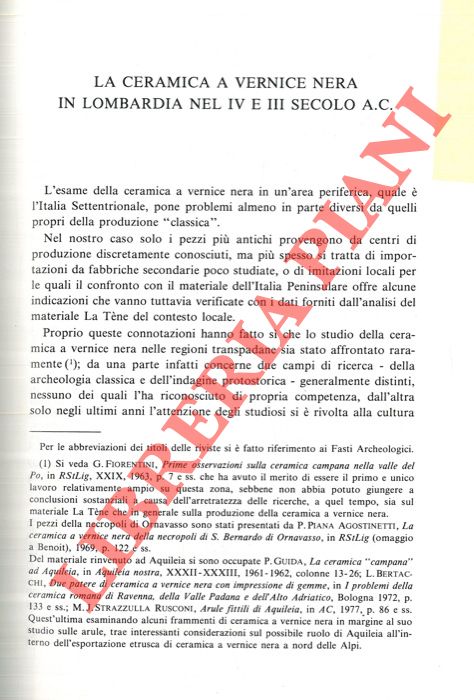 FRONTINI Patrizia - - La ceramica a vernice nera in Lombardia nel IV e III secolo a. C. .