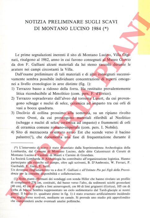 BIAGI - CASTELLETTI - FRONTINI - LEONI - - Notizia preliminare sugli scavi di Montano Lucino 1984.