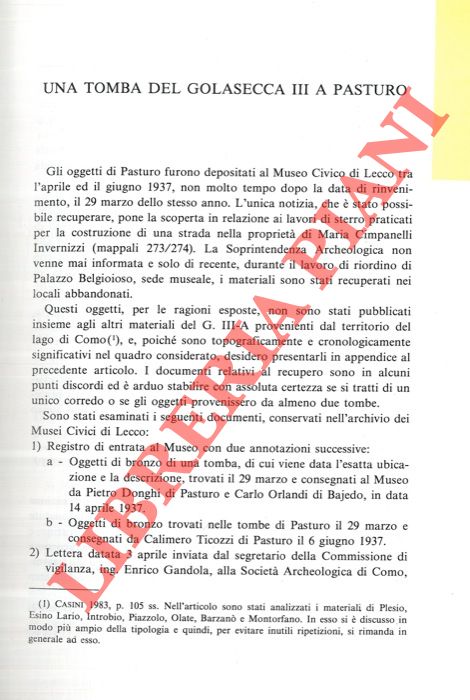 CASINI Stefania - - Una tomba del Golasecca III A a Pasturo.