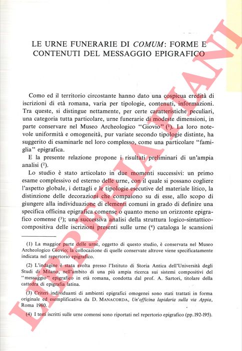 BERNASCONI Mariagrazia - - Le urne funerarie di Comum: forme e contenuti del messaggio epigrafico.