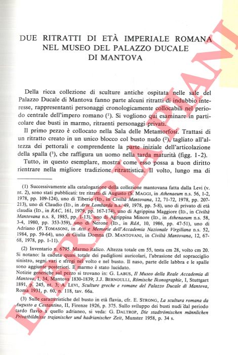 TOMASONI Paola - - Due ritratti di et imperiale romana nel museo del Palazzo Ducale di Mantova.