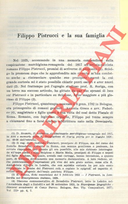 SPADONI Domenico - - Filippo Pistrucci e la sua famiglia.