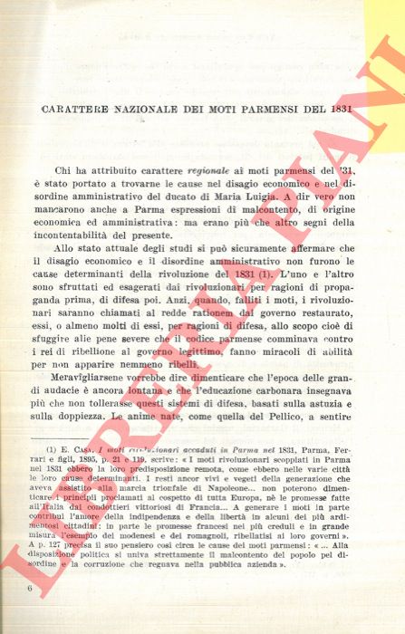 MASNOVO Omero - - Carattere nazionale dei moti parmensi del 1831.