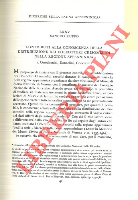 RUFFO Sandro - - Ricerche sulla fauna appenninica. Contributi alla conoscenza delle distribuzione dei Coleotteri Crisomelidi nella regione appenninica. I. Orsodacnini, Donaciini, Criocerini. 2. Alticini: generi Sphaeroderma, Argopus.